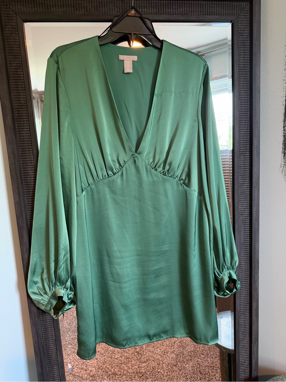 H&M Emerald Green V-Neck Satin Tunic